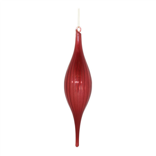 Red Ribbed Glass Drop Ornament (Set of 6) -Ship Only