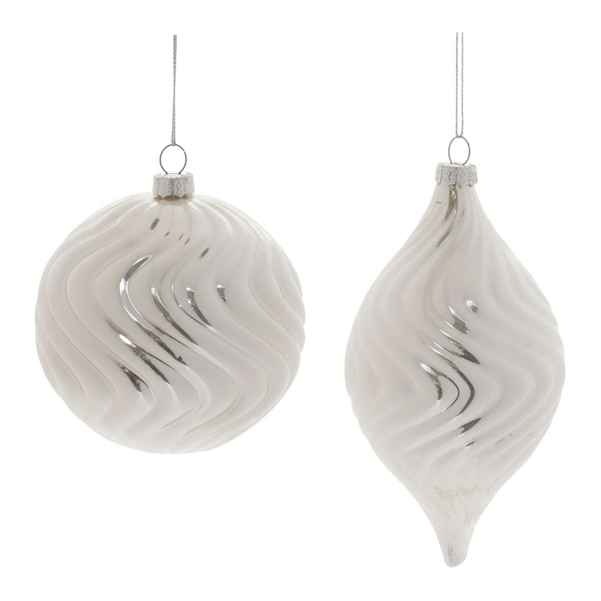 Ivory Wavy Glass Ornament (Set of 6) -Ship Only