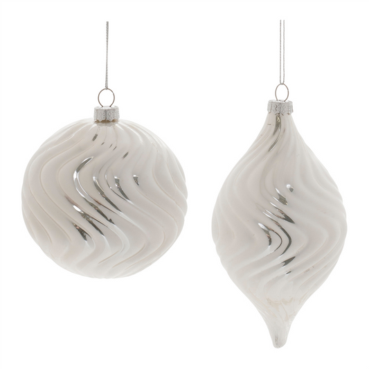 Ivory Wavy Glass Ornament (Set of 6) -Ship Only