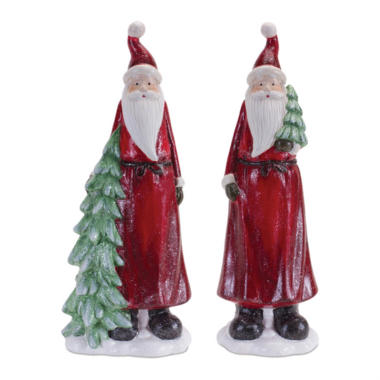 Santa w/Tree (Set of 2) 11.25”H Terra Cotta -Ship Only