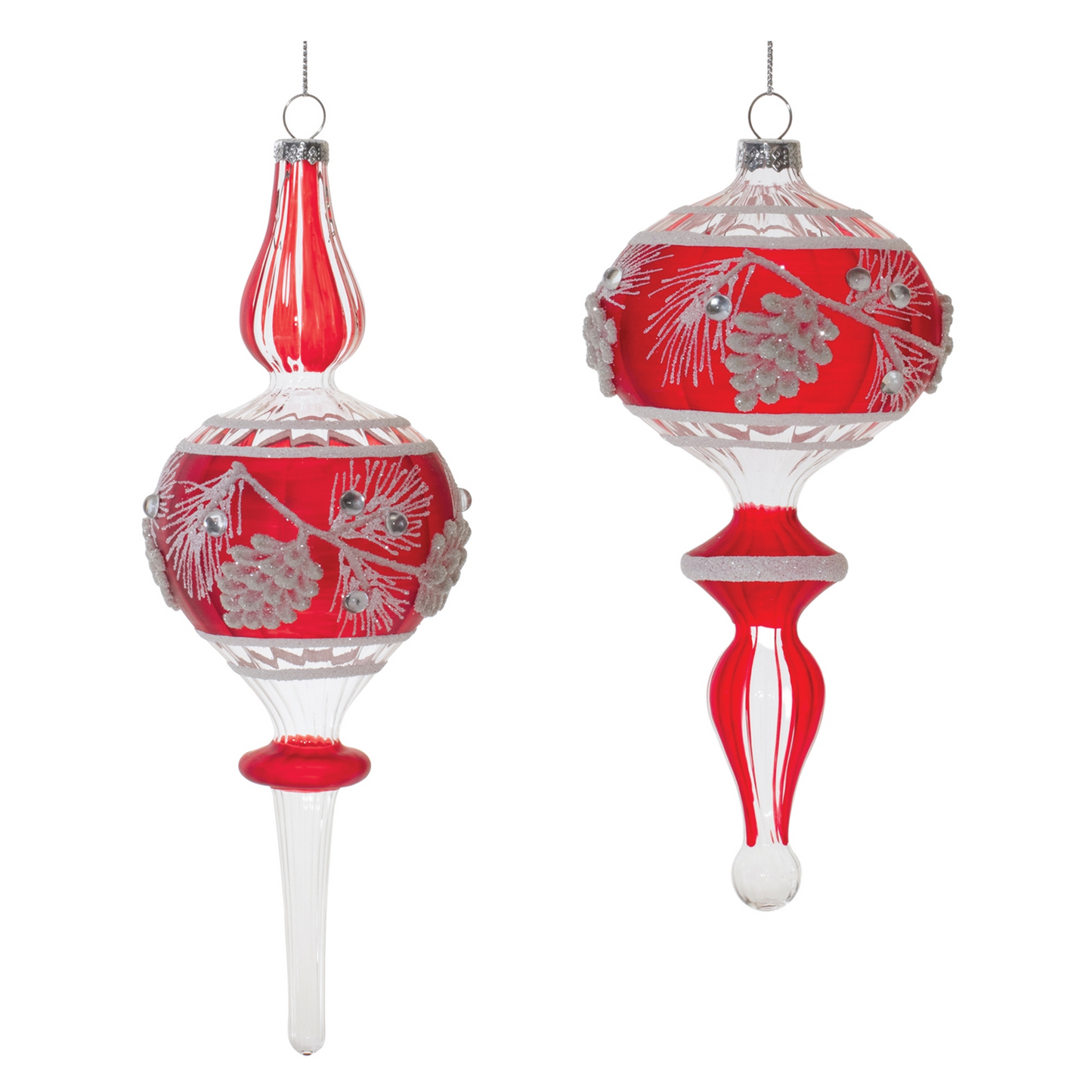 Glittered Glass Pinecone Finial Drop Ornament (Set of 6) -Ship Only