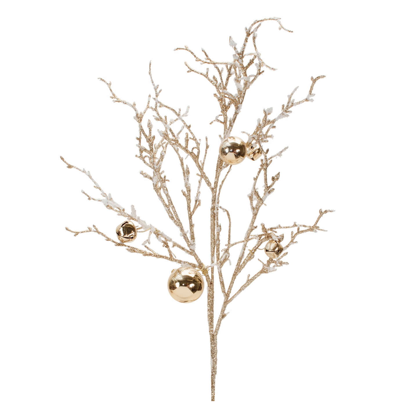 Flocked Twig Branch with Sleigh Bells (Set of 6) -Ship Only