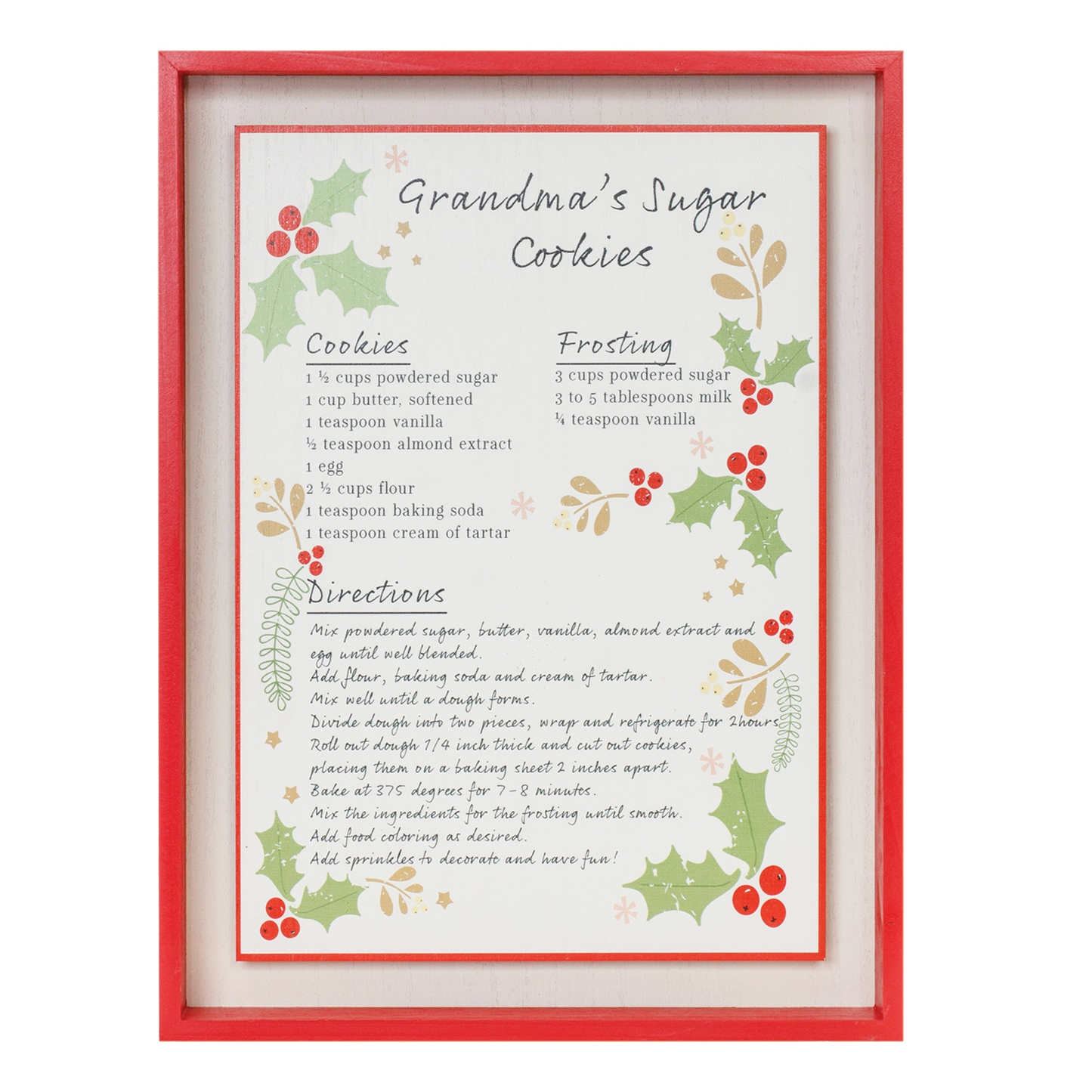 Framed Grandma's Sugar Cookie Recipe 16.5"H -Ship Only