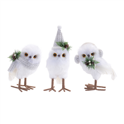 Winter Owl (Set of 3) 7.5"H, 7.75"H, 10"H Foam/Polyester