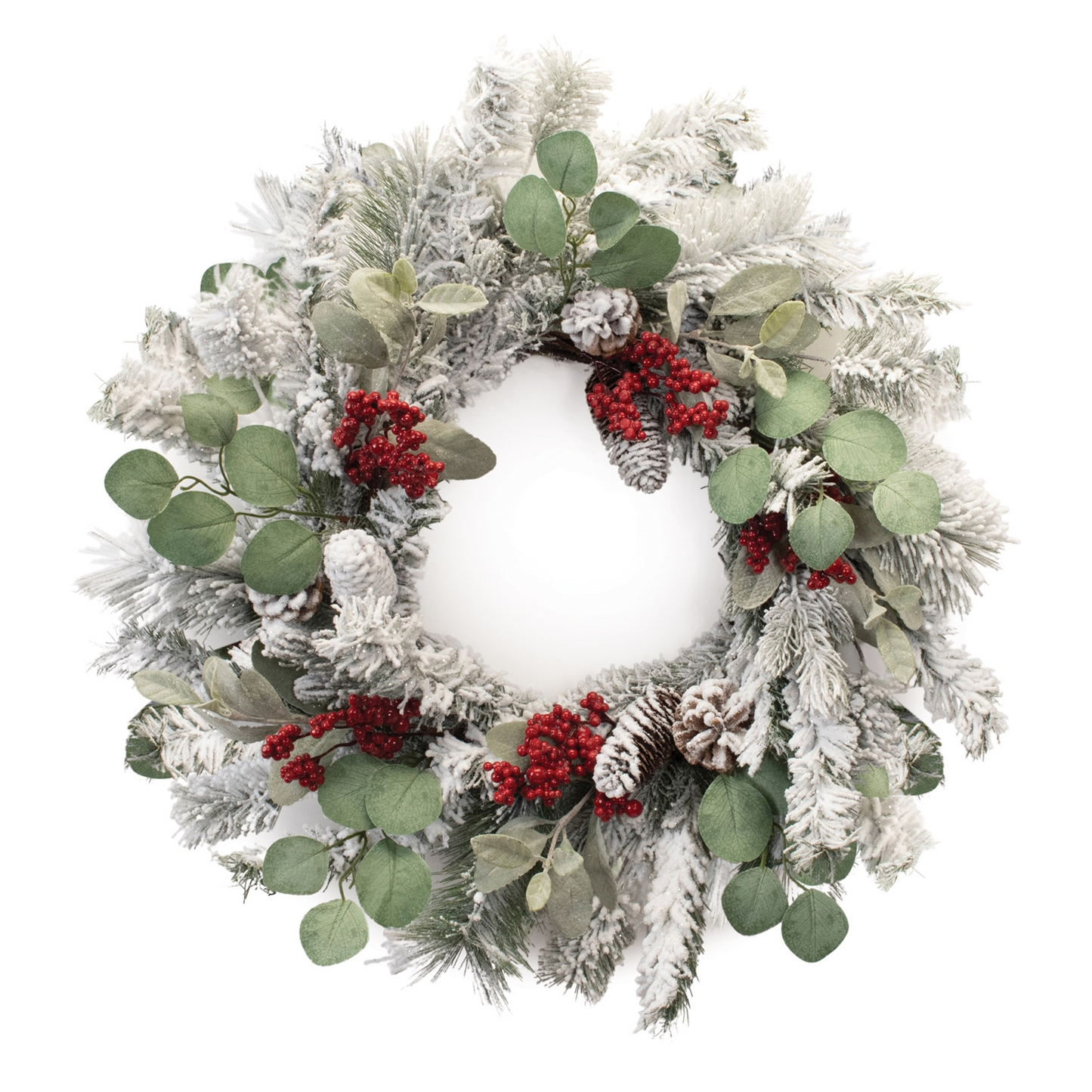 Flocked Pine Eucalyptus Berry Wreath 28"D -Ship Only