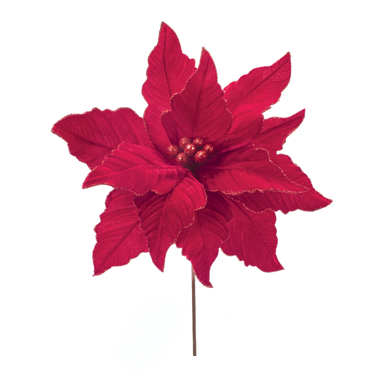 Glittered Red Poinsettia Flower Stem (Set of 2) -Ship Only