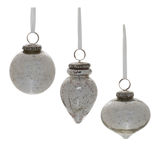 Grey Mercury Glass Ornament (Set of 6) -Ship Only