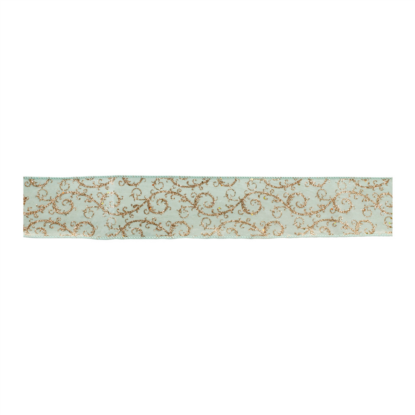 Orante Green and Gold Glitter Wired Ribbon 4" x 10 yds. -Ship Only