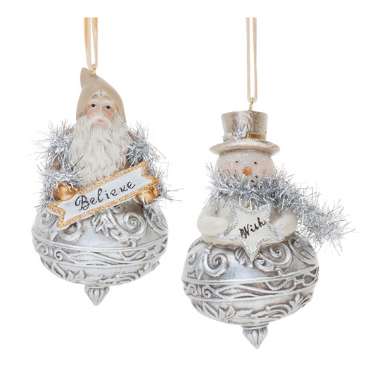 Ornate Santa and Snowman Finial Ornament (Set of 6) -Ship Only