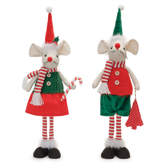 Plush Holiday Mouse Shelf Sitter (Set of 2) -Ship Only