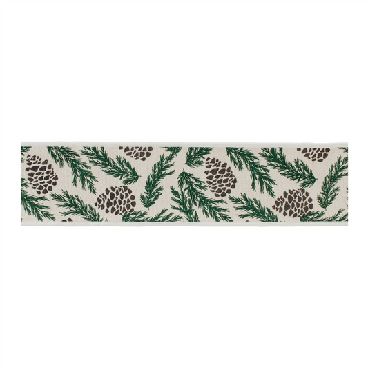 Pine and Pinecone Cotton Wired Ribbon 4" x 5yds -Ship Only