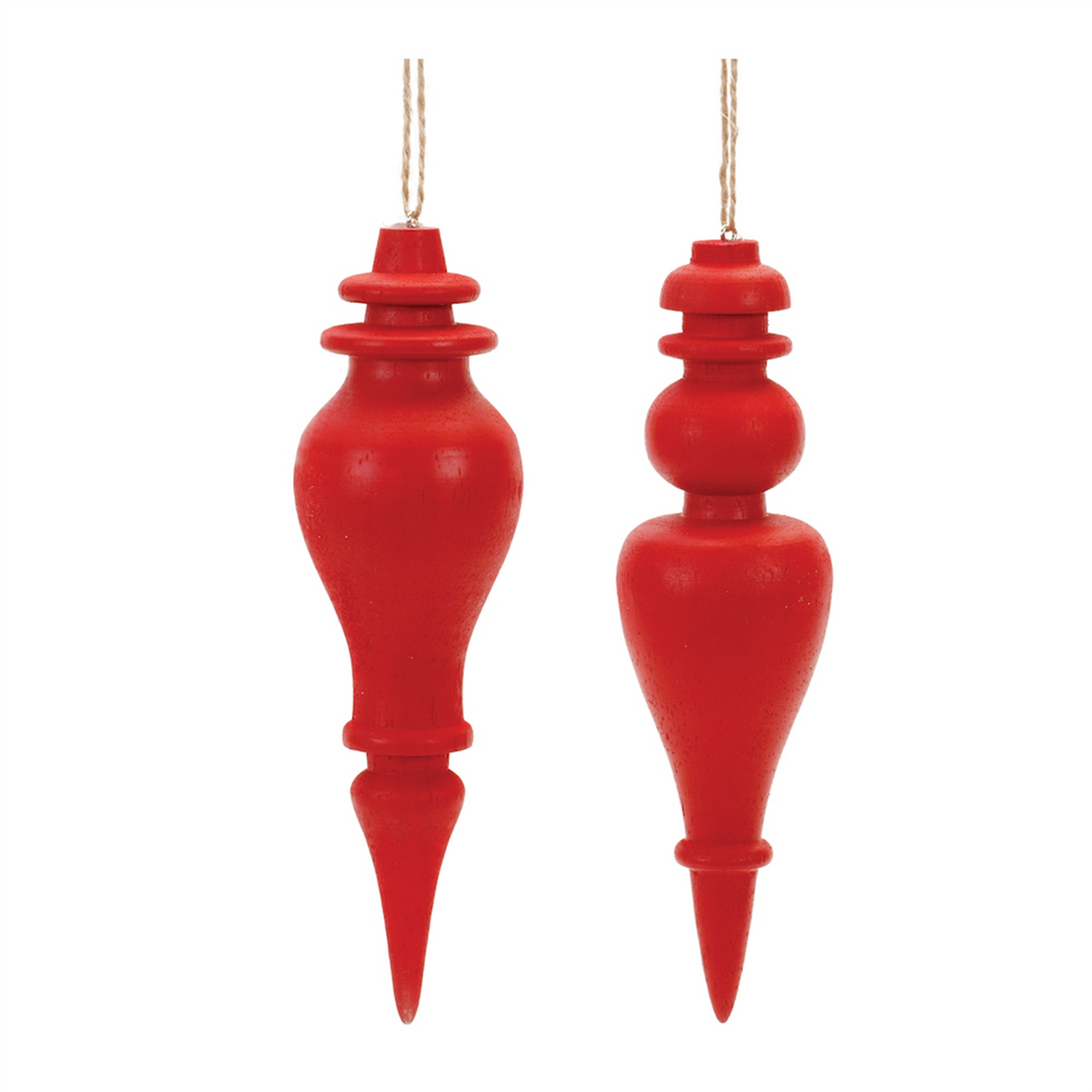Red Wood Finial Drop Ornament (Set of 6) -Ship Only