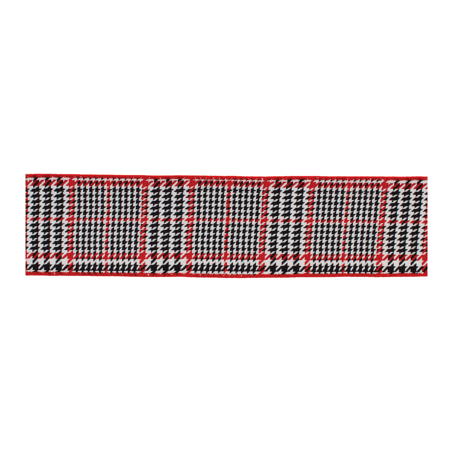 Red and Black Houndstooth Plaid Wired Ribbon 4" x 10yds -Ship Only