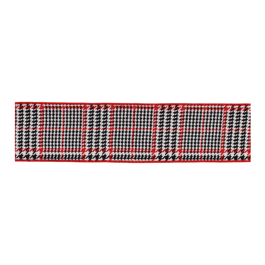 Red and Black Houndstooth Plaid Wired Ribbon 4" x 10yds -Ship Only