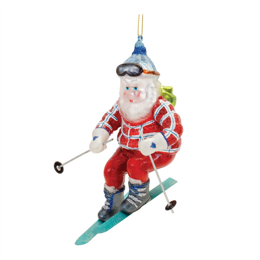 Glass Ski Santa Ornament (Set of 6) -Ship Only