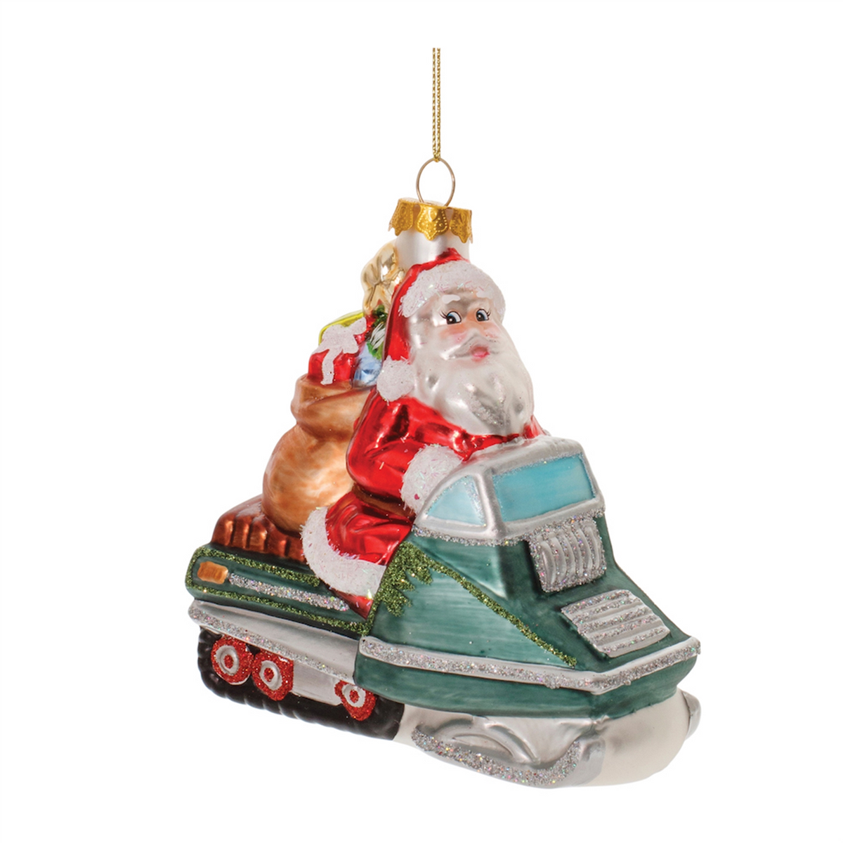 Glass Snowmobile Santa Ornament (Set of 6) -Ship Only