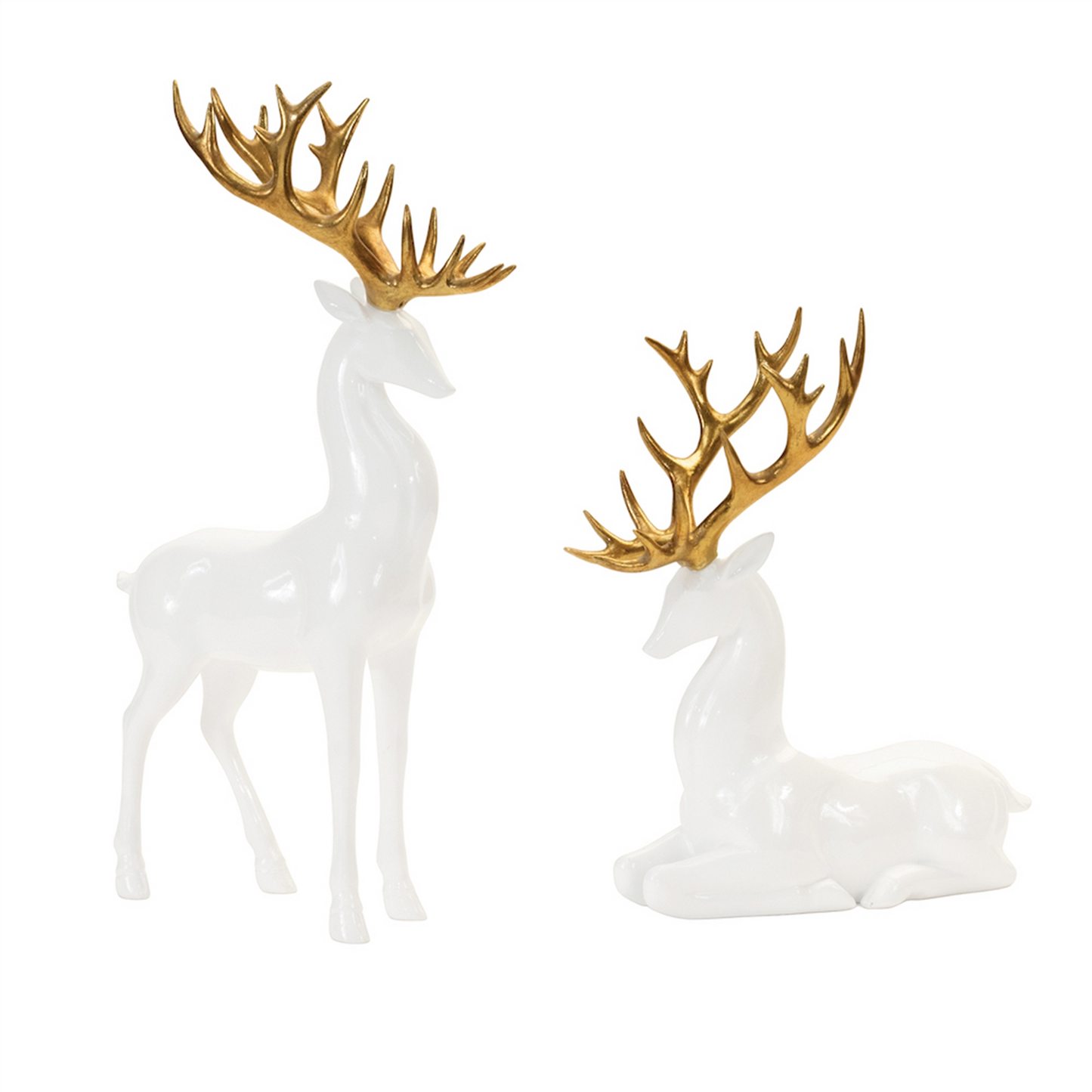 Modern Holiday Deer with Gold Antler Accent (Set of 2) -Ship Only