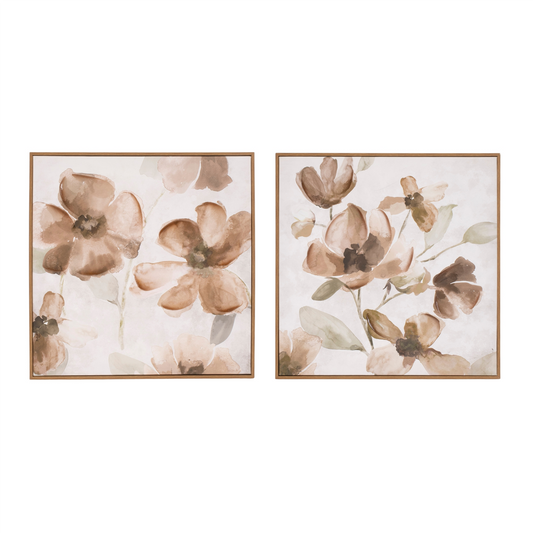Wood Floral Block Plaque (Set of 2) -Ship Only