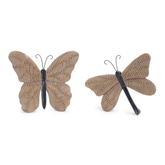 Wicker Design Butterfly and Dragonfly Shelf Sitter (Set of 4) -Ship Only