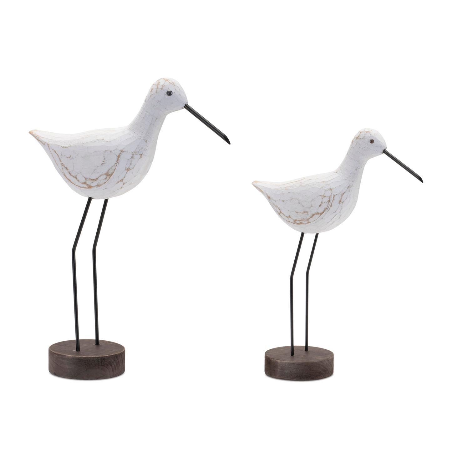 Carved Wood Sea Bird with Metal Stand (Set of 2) -Ship Only