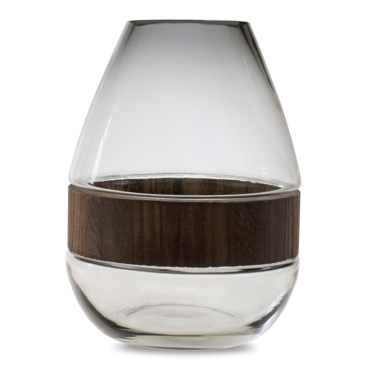 Vase 7.5"D x 10"H Glass/Wood -Ship Only
