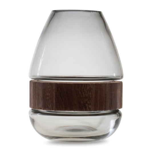 Vase 5.5"D x 7.5"H Glass/Wood -Ship Only