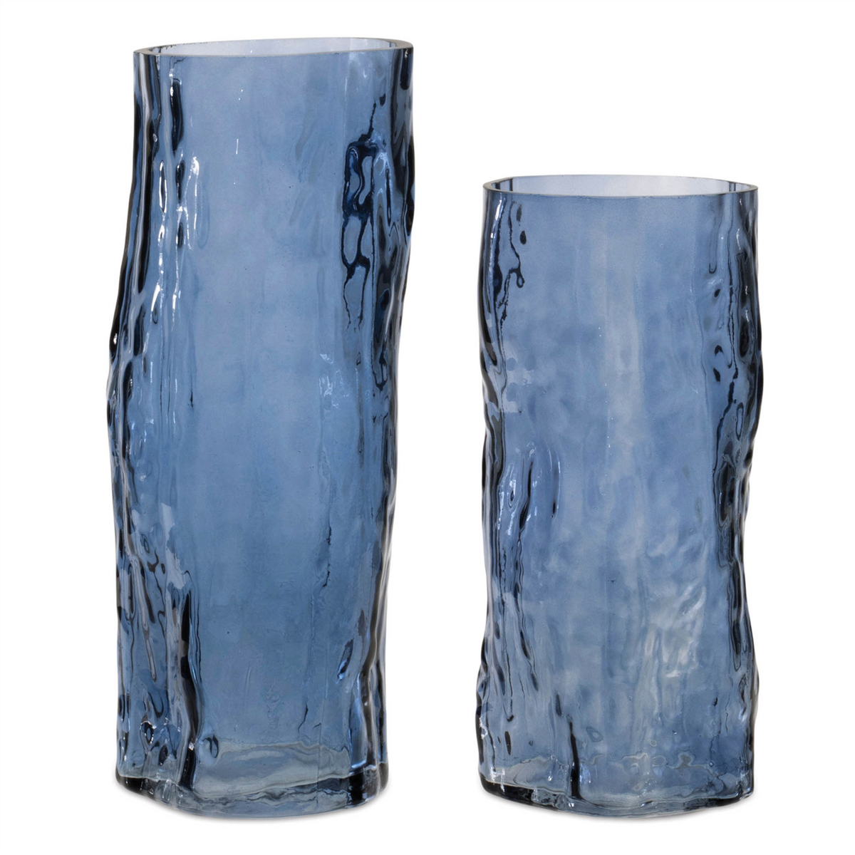 Blue Wavy Glass Vase (Set of 2) -Ship Only