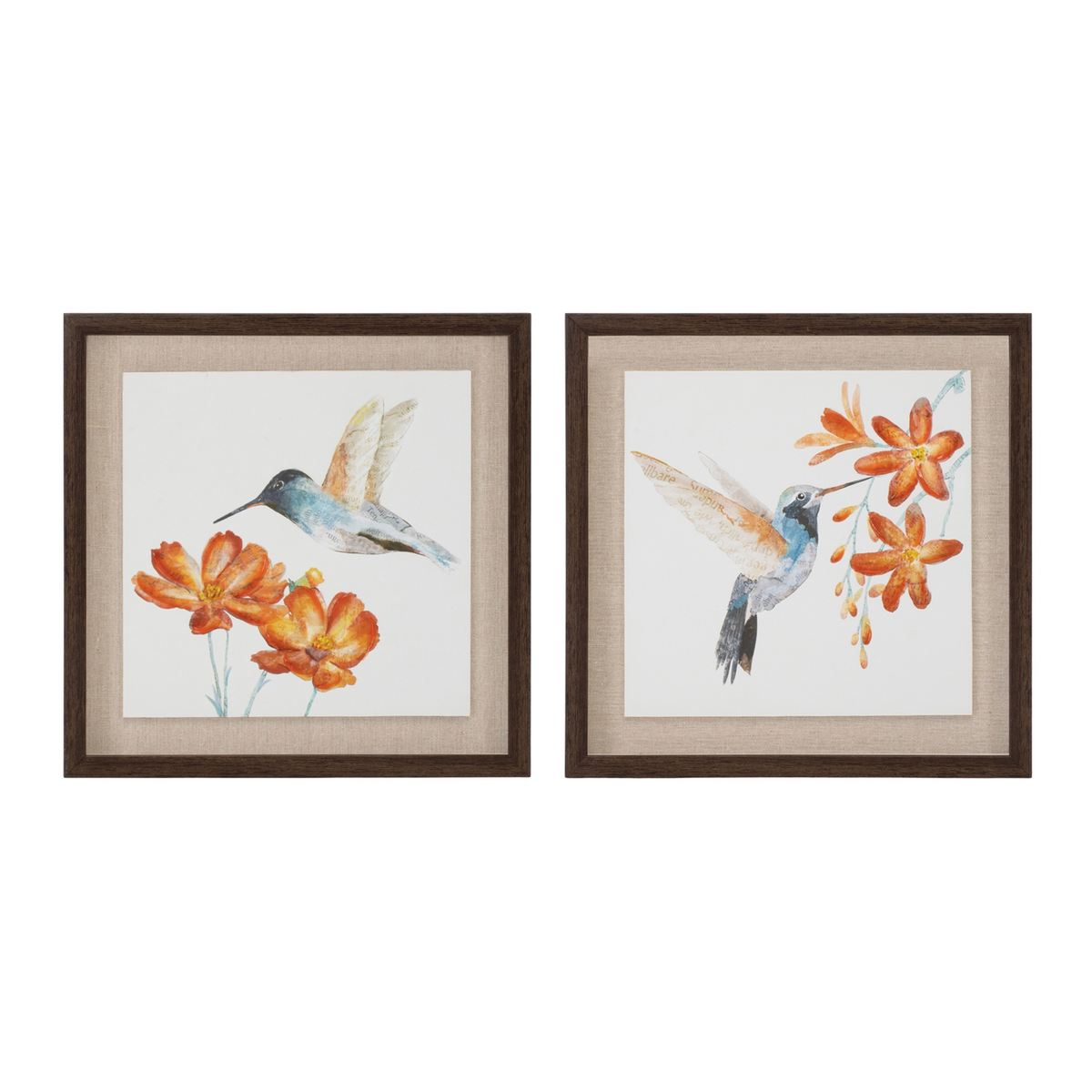 Framed Hummingbird Floral Print (Set of 2) -Ship Only