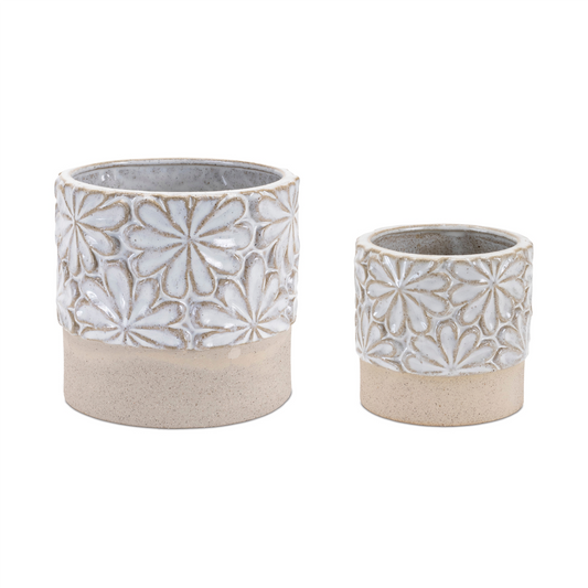Ceramic Floral Planter (Set of 2) -Ship Only