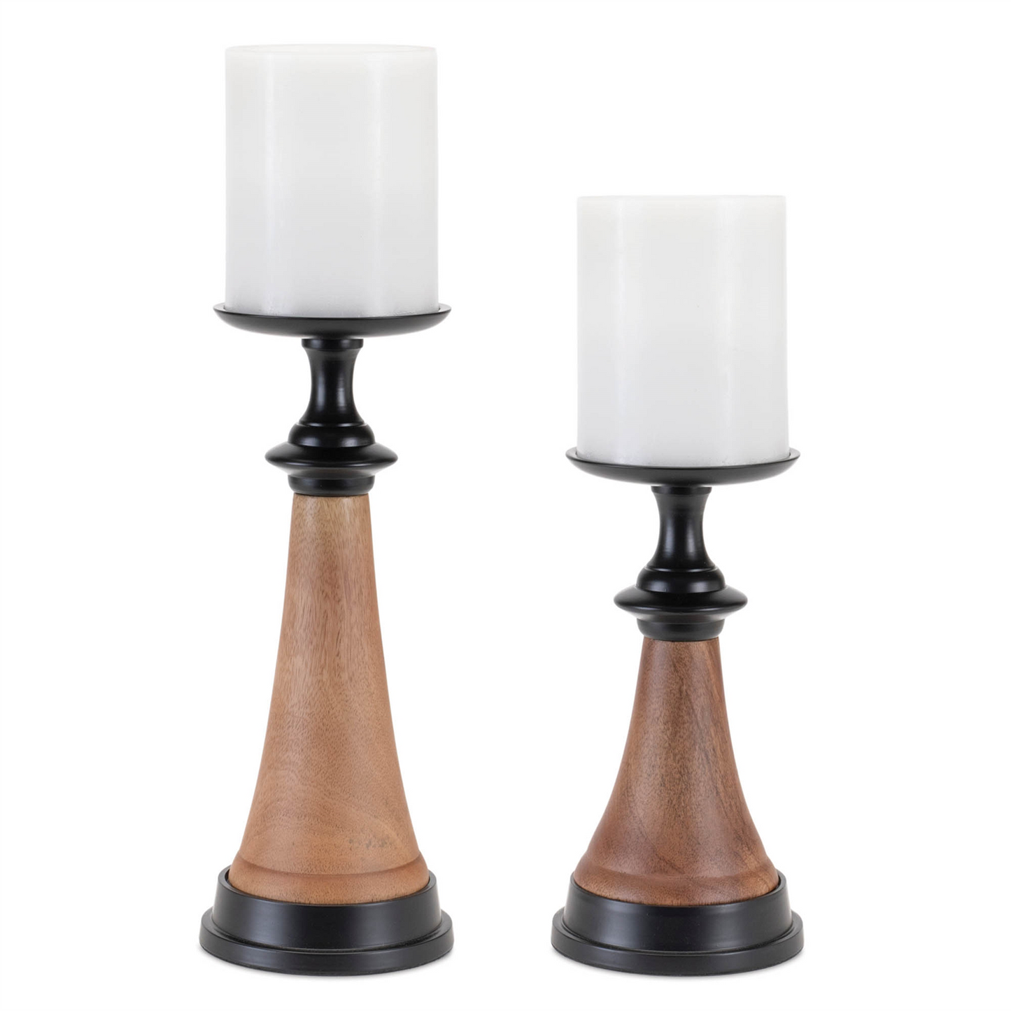 Tapered Wood and Metal Candle Holder (Set of 2) -Ship Only
