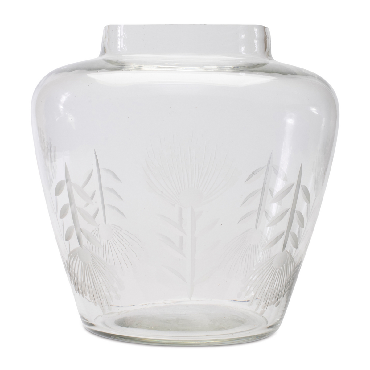 Etched Soda Lime Glass Urn Vase 6.5"D -Ship Only