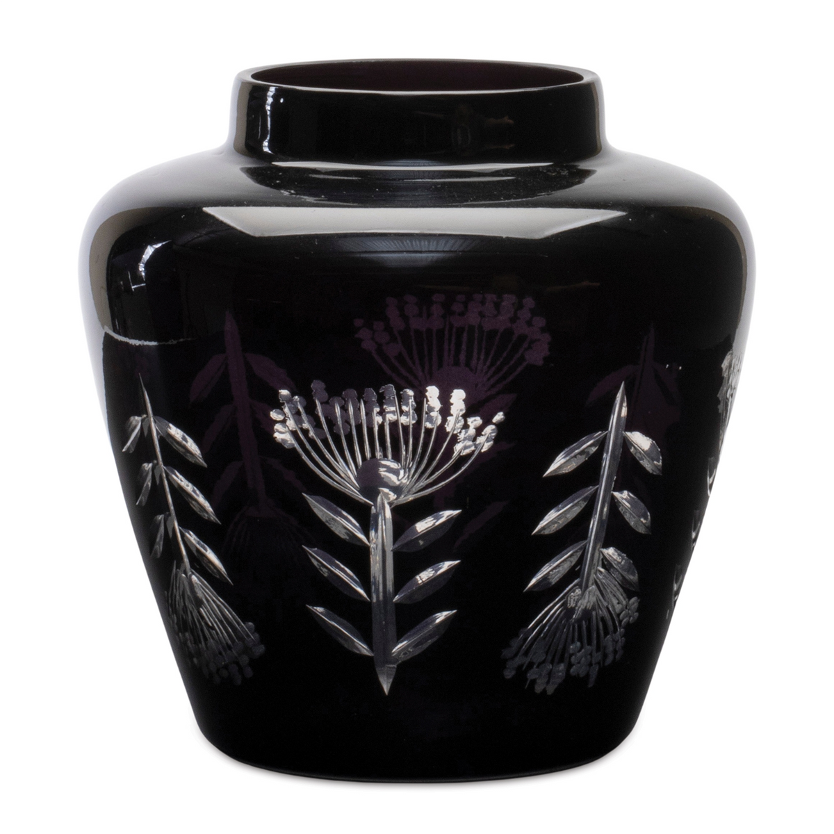 Etched Soda Lime Glass Urn Vase 6.5"D -Ship Only