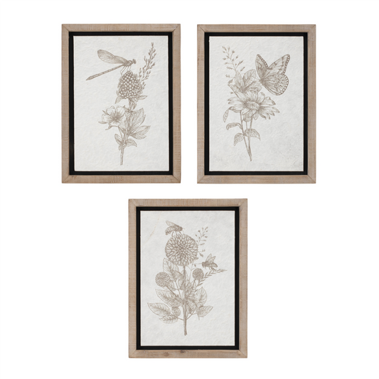 Framed Floral Insect Print (Set of 3) -Ship Only