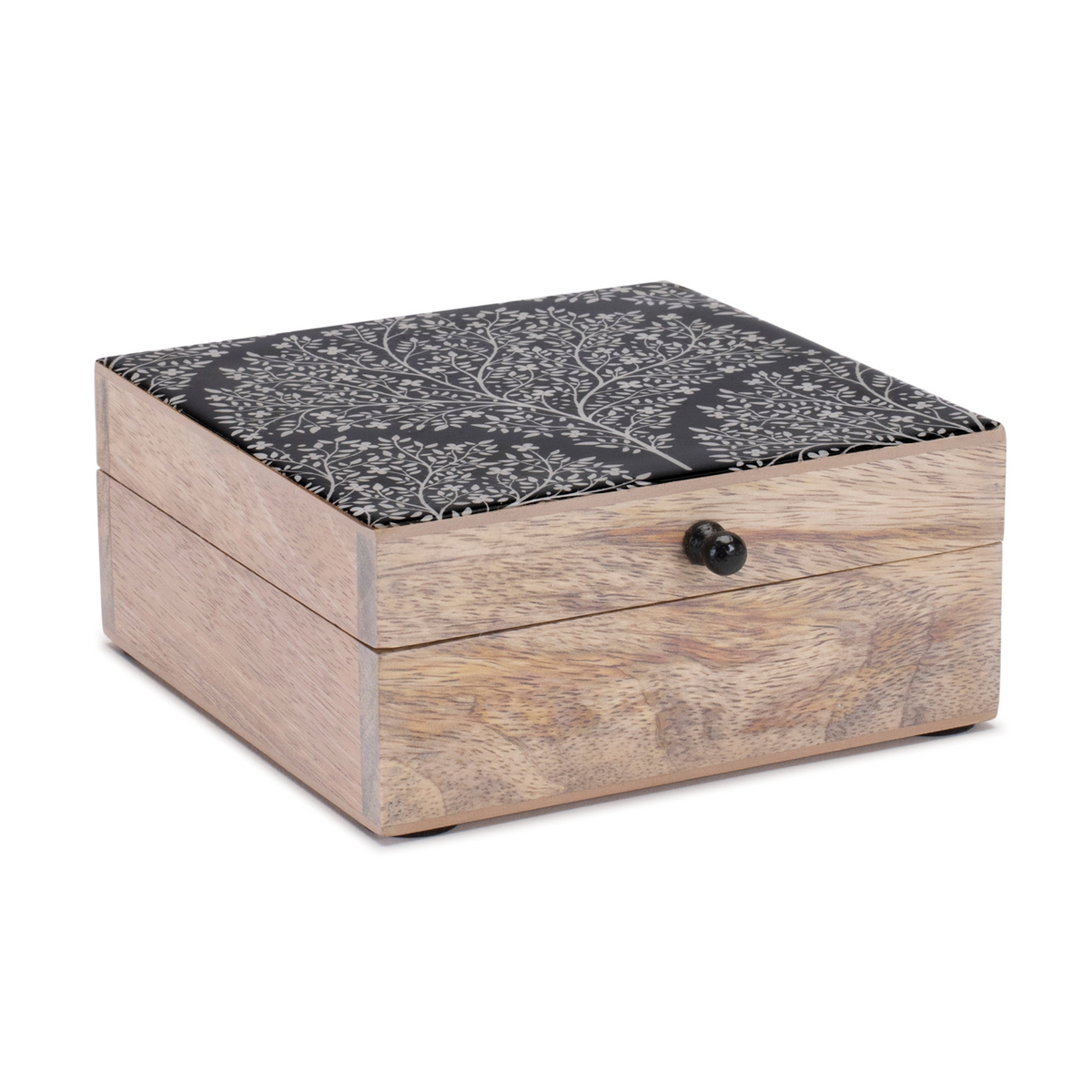 Mango Wood Box with Art Deco Lid 6.5"W -Ship Only
