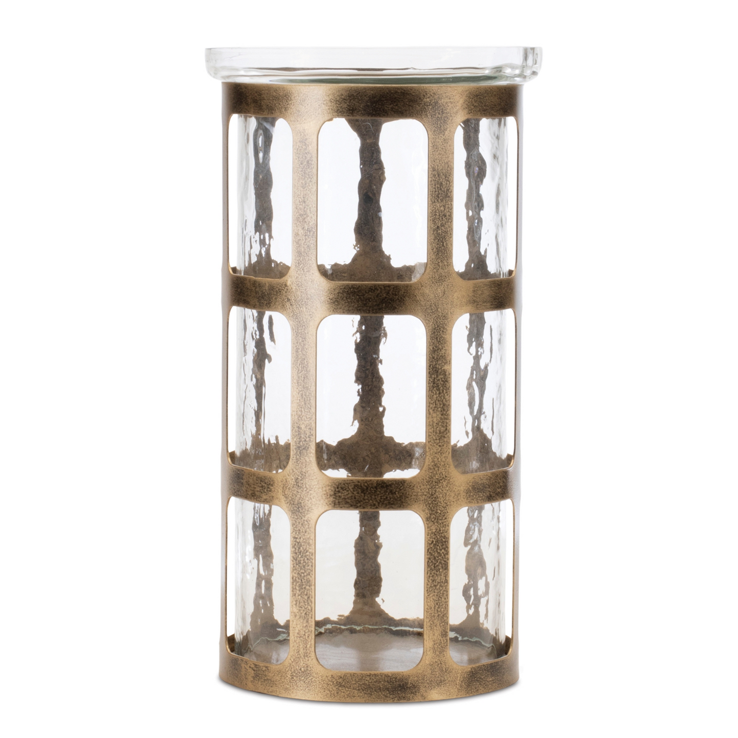 Wavy Glass Candle Holder with Distressed Metal Frame 10"H -Ship Only