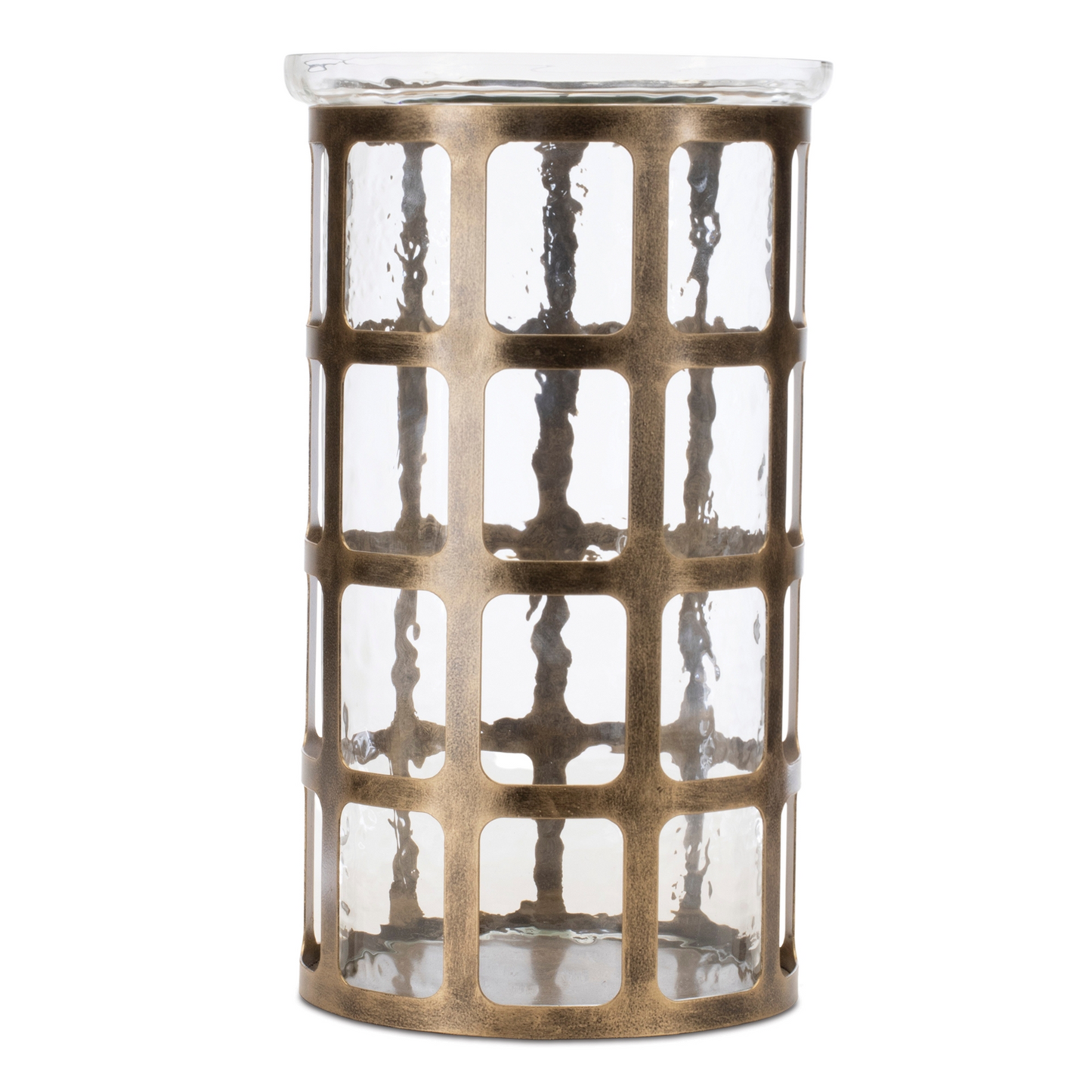 Wavy Glass Candle Holder with Distressed Metal Frame 12.25"H -Ship Only