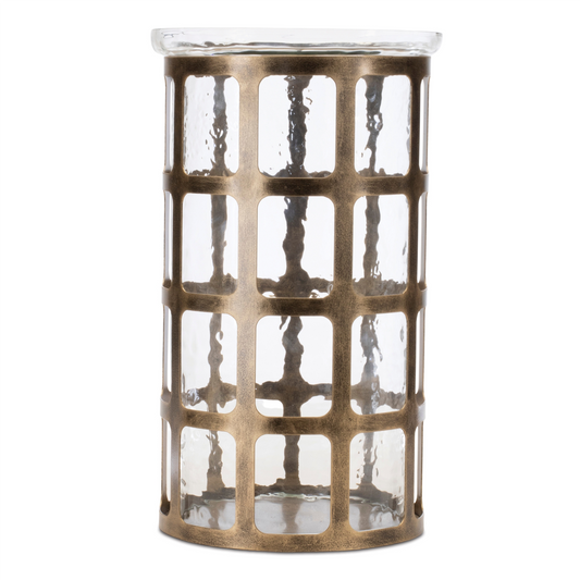 Wavy Glass Candle Holder with Distressed Metal Frame 12.25"H -Ship Only