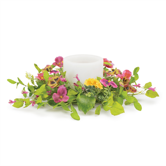 Pansy Candle Ring 20"D Polyester  (Fits a 6" Candle) -Ship Only