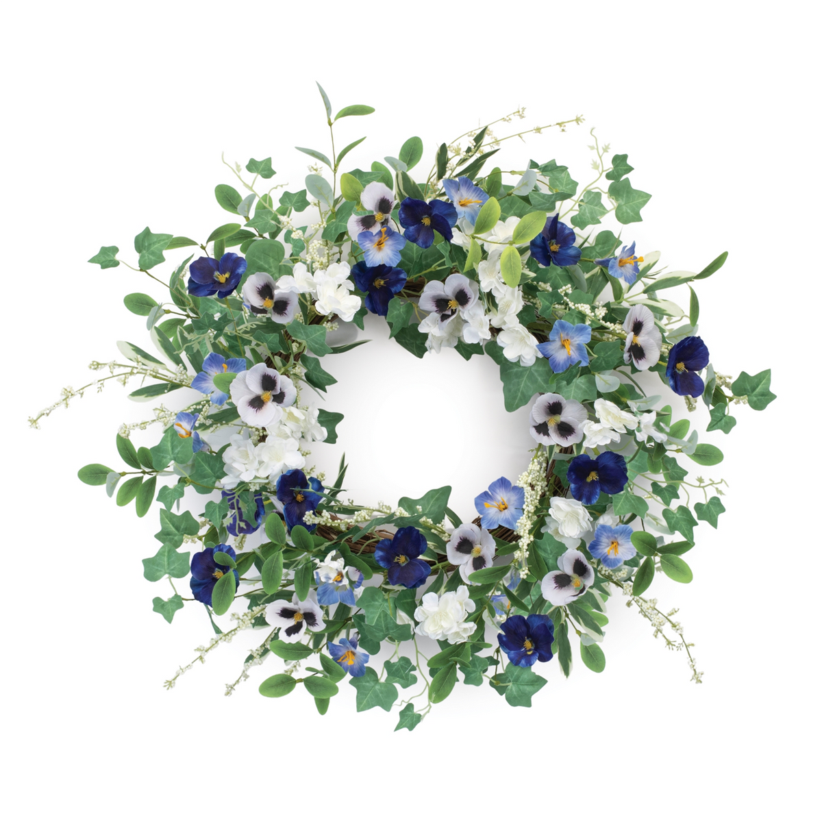 Petunia and Pansy Wreath 22”D Polyester/Twig -Ship Only