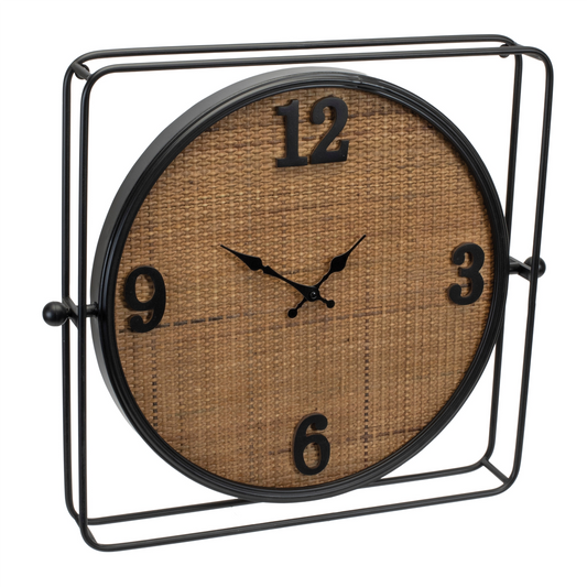 Wall Clock 19.5"SQ Iron/Wood -Ship Only