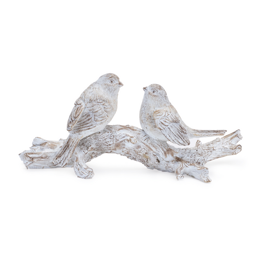 White Washed Birds on Branch Figurine 9.5"L -Ship Only