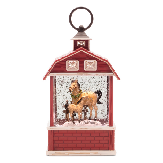 LED Horse Barn Snow Globe 11"H -Ship Only