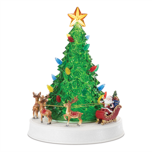 LED Rotating Musical Santa's Sleigh Christmas Tree 11"H -Ship Only