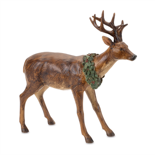 Deer w/Wreath (Set of 2) 8"L x 8"H Resin -Ship Only