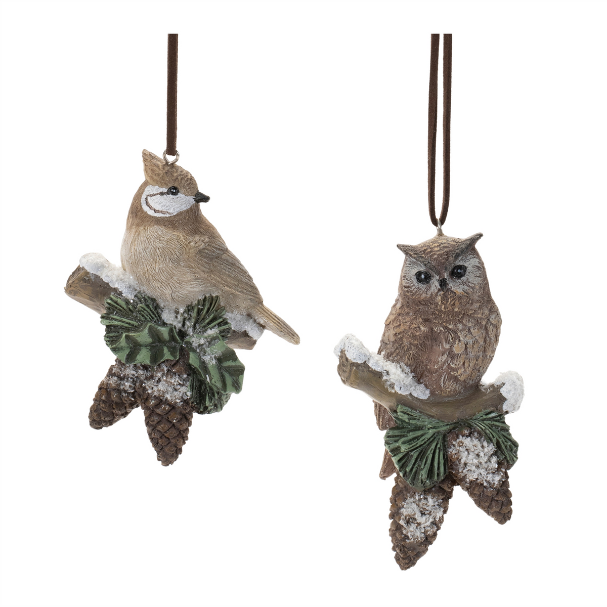 Cardinal and Owl Ornament (Set of 12) 4”H Resin -Ship Only
