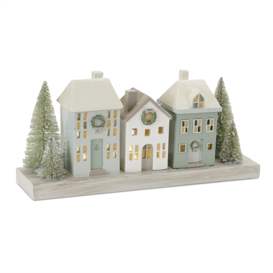 LED Houses 11.75"L x 5.5"H Resin 2 AAA Batteries Not Included -Ship Only