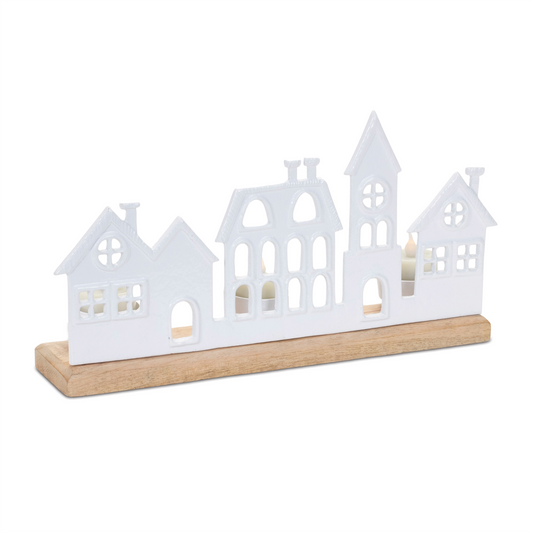 Metal Village Tealight Candle Holder (Set of 2) -Ship Only
