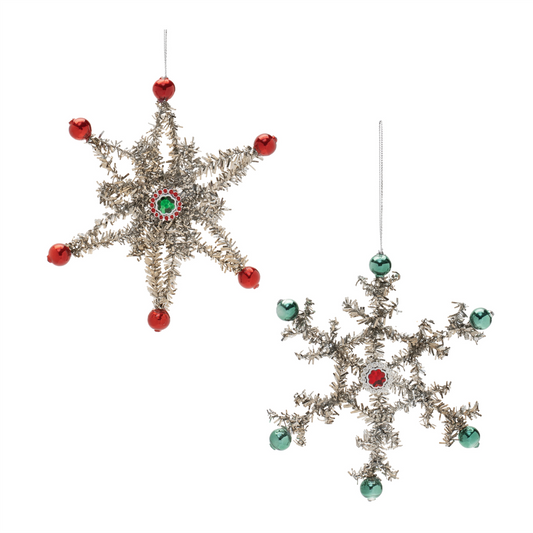 Jeweled Tinsel Snowflake Ornament (Set of 12) -Ship Only