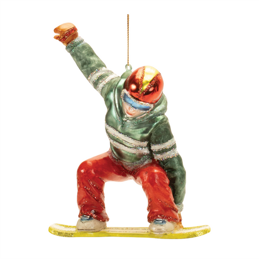 Glittered Glass Snowboarder Ornament (Set of 6) -Ship Only