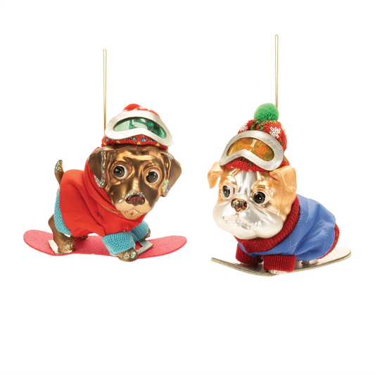 Glittered Snowboarding Dog Ornament (Set of 6) -Ship Only